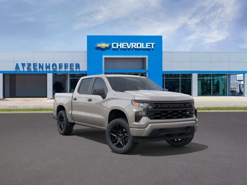 2026 Chevrolet Silverado 1500 Custom in White Sands — front three-quarter view