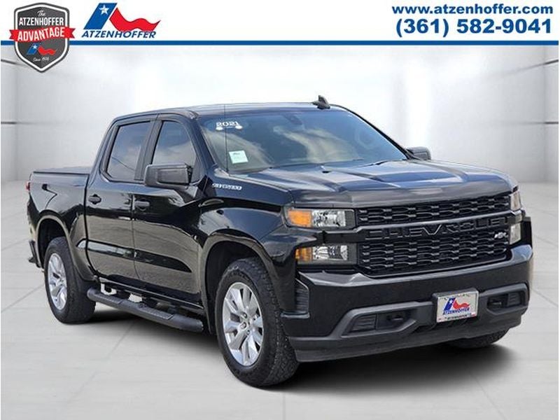 2021 Chevrolet Silverado 1500 Custom in Black — front three-quarter view
